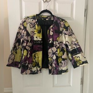 VINTAGE Peck & Peck Floral Print Shiny Shimmering 3/4 Sleeve Blazer Jacket